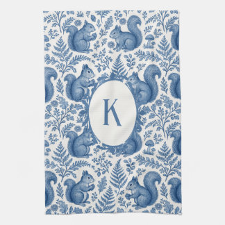 Linge De Cuisine Monogramme Blue Chinoiserie Squirrel Woodland