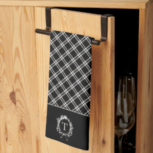 Linge De Cuisine Monogramme botanique noir vintage