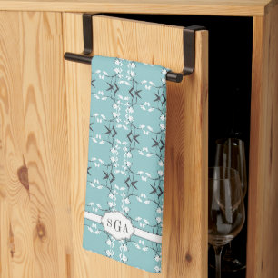 Linge De Cuisine Monogramme Botanique Royale Festif Bleu de Nid de