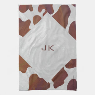 Linge De Cuisine Monogramme Brown et blanc de vache