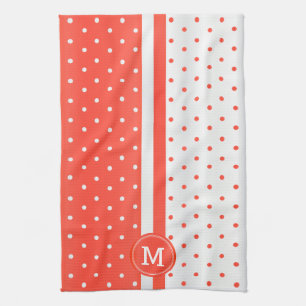 Linge De Cuisine Monogramme Corail orange et Pointe blanche