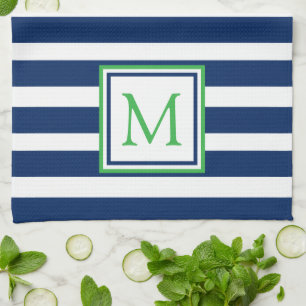 Linge De Cuisine Monogramme de bande bleue et verte de la marine na