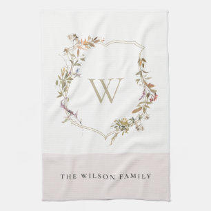Linge De Cuisine Monogramme de crête de Fleur sauvage rose pâle