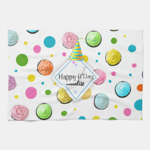Linge De Cuisine Monogramme de cupcakes et points d'anniversaire