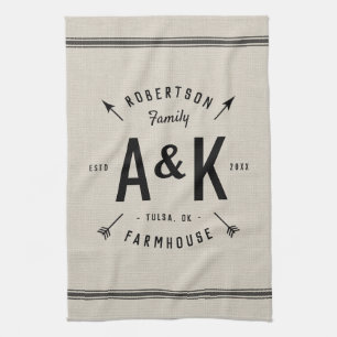 Linge De Cuisine Monogramme de famille Rustique Arrow