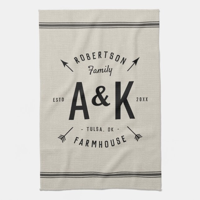 Linge De Cuisine Monogramme de famille Rustique Arrow (Vertical)