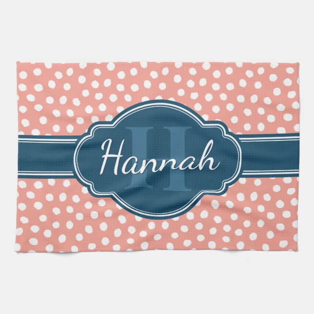 Linge De Cuisine Monogramme de marine Motif rose blanc pointillé (Horizontal)