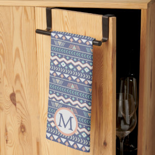 Linge De Cuisine Monogramme de Motif tribal bleu