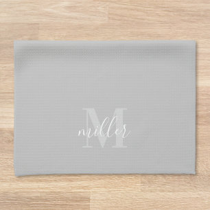 Linge De Cuisine Monogramme de nom de famille gris moderne personna