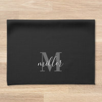 Monogramme de nom de famille personnalisé noir et