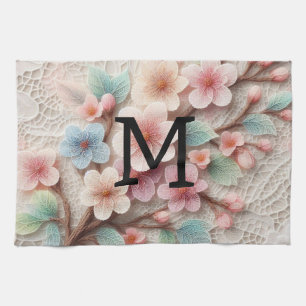Linge De Cuisine Monogramme dentelle rose floral pastel fleurs de c