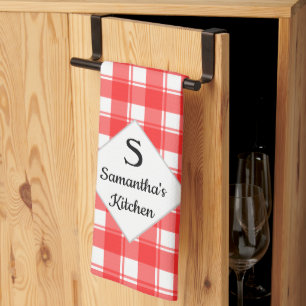 Linge De Cuisine Monogramme du nom de famille personnalisé plaid ré