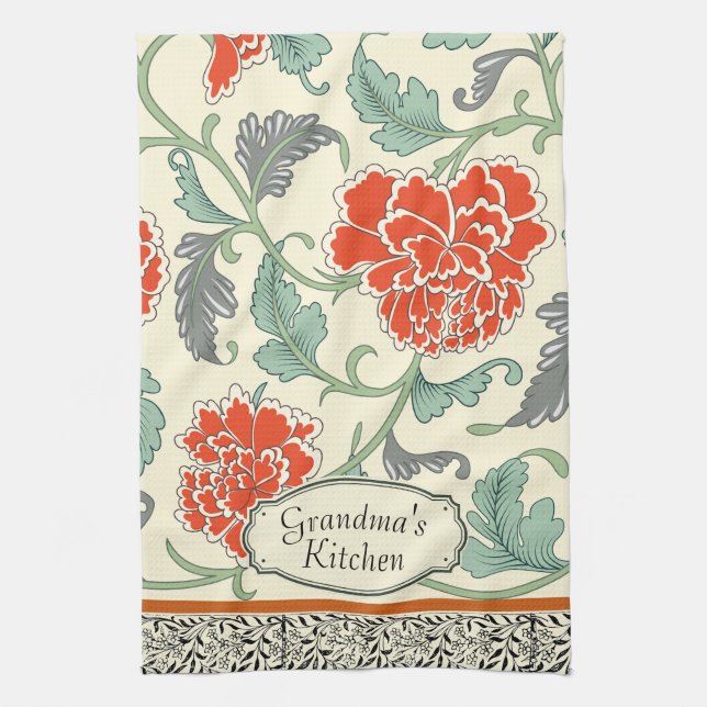 Linge De Cuisine Monogramme élégant chic vintage floral Naturel (Vertical)