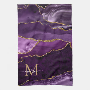 Linge De Cuisine Monogramme en marbre violet violet or Parties scin