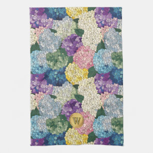 Linge De Cuisine Monogramme en verre teinté faux floral Hydrangeas