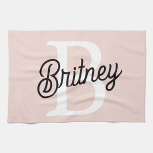 Linge De Cuisine Monogramme et nom personnalisé moderne Pastel Pink