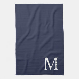 Linge De Cuisine Monogramme et nom personnalisés bleu marine