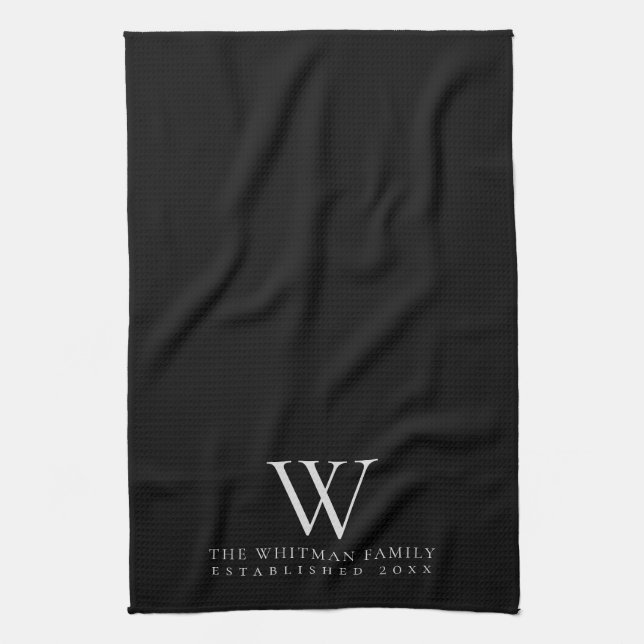 Linge De Cuisine Monogramme familial Élégante cuisine noire (Vertical)