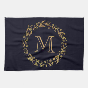 Linge De Cuisine Monogramme Floral d'or