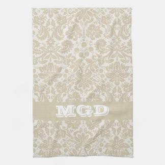 Linge De Cuisine Monogramme floral fleuri de beige de motif de