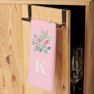 Linge De Cuisine Monogramme floral rose pâle