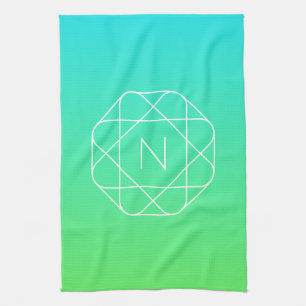 Linge De Cuisine Monogramme géométrique cool   Ombre Vert bleu et c