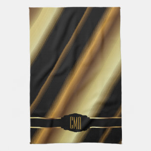 Linge De Cuisine Monogramme Gold Abstrait Diagonal Stripes