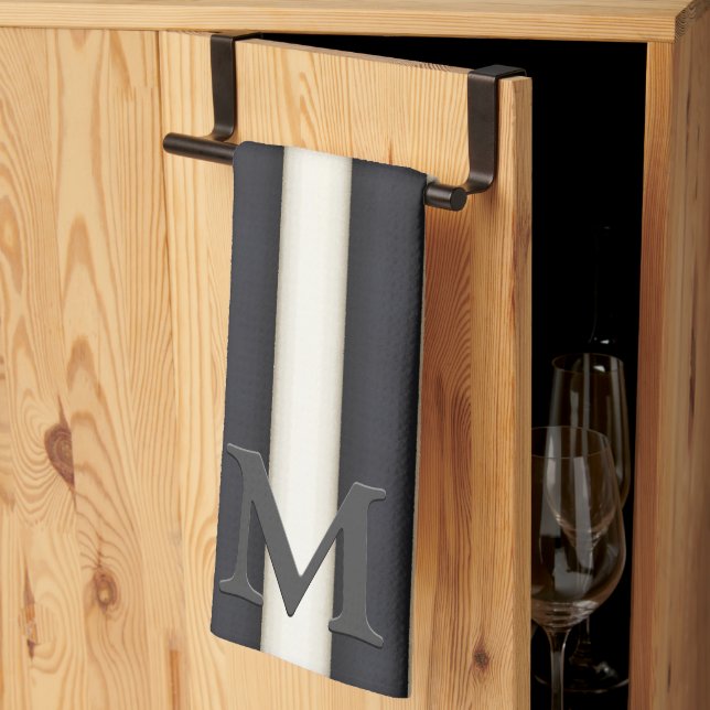 Linge De Cuisine Monogramme gothique noir et blanc (Pliage en tiers)