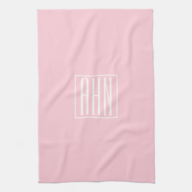 Linge De Cuisine Monogramme initial | Blanc sur rose clair (Vertical)