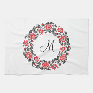 Linge De Cuisine Monogramme initial des roses rouges à point croisé