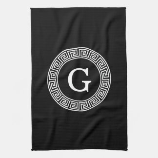Linge De Cuisine Monogramme initial du cadre de ligne de clé grecqu