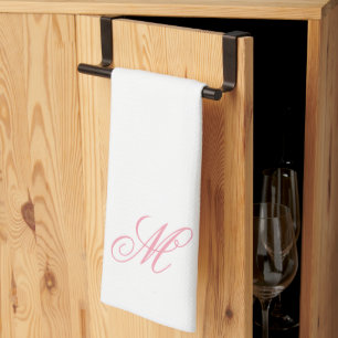 Linge De Cuisine Monogramme Initial Élégant Rose