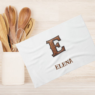 Linge De Cuisine Monogramme Initial en Cuir Outilé Occidental E