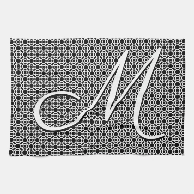 Linge De Cuisine Monogramme initial géométrique noir et blanc (Horizontal)