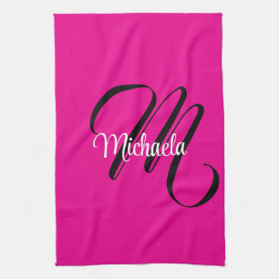 Linge De Cuisine Monogramme initial minimaliste moderne nom rose ch