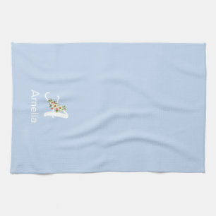 Linge De Cuisine Monogramme initial noir botanique aquarelle bleu