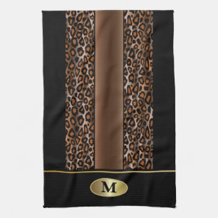 Linge De Cuisine Monogramme Jaguar noir, Brown et or Poster de anim
