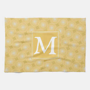 Linge De Cuisine Monogramme jaune cercles motif