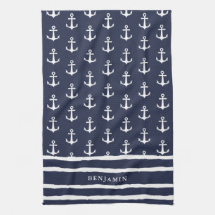 Linge De Cuisine Monogramme Marine Bleu Ancre Bleu Nautique