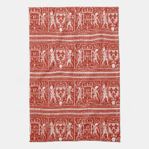 Linge De Cuisine Monogramme médiéval rouge et blanc français H d