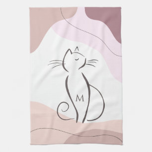 Linge De Cuisine Monogramme minimaliste de chats noirs Boho en form
