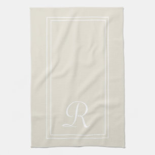 Linge De Cuisine Monogramme moderne à rayures neutres Personnalisé