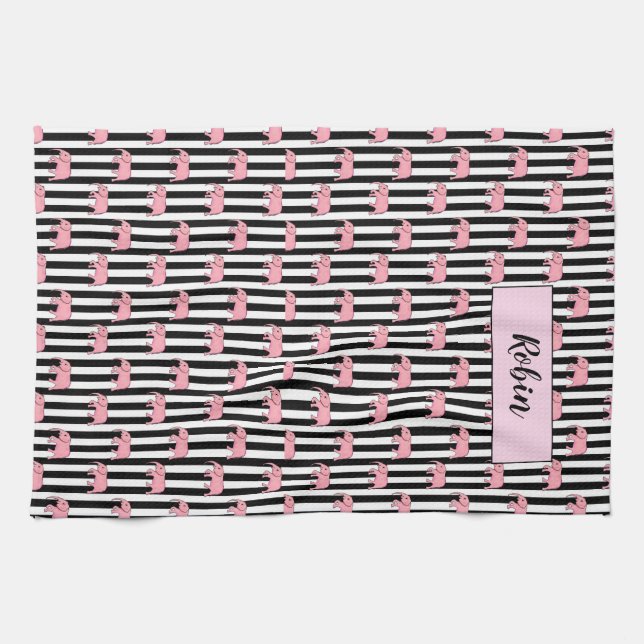Linge De Cuisine Monogramme moderne Eléphants roses Motifs (Horizontal)