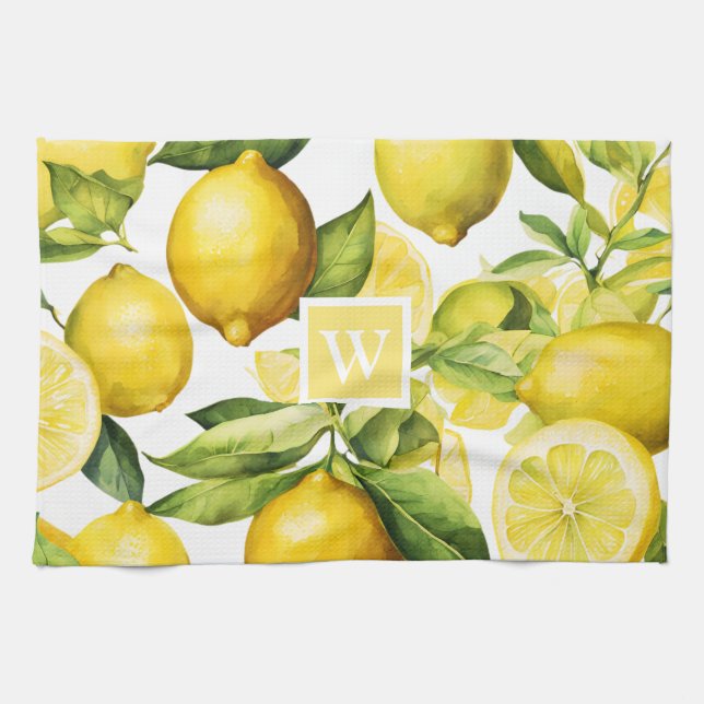 Linge De Cuisine Monogramme Motif Citrus citron (Horizontal)