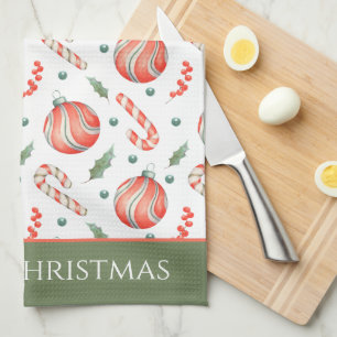 Linge De Cuisine Monogramme Motif des ampoules de Noël rouges et ve