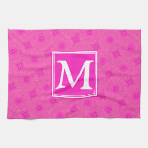Linge De Cuisine Monogramme motif rose chaud cercles