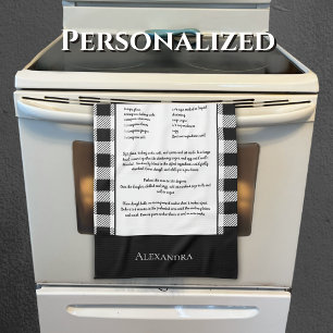 Linge De Cuisine Monogramme noir blanc buffle en vichy plaid