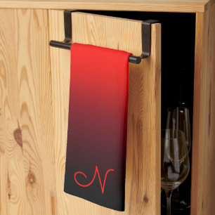 Linge De Cuisine Monogramme noir bordeaux et rouge vif