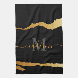 Linge De Cuisine Monogramme noir et doré