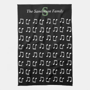 Linge De Cuisine Monogramme noire note de musique blanche Musique